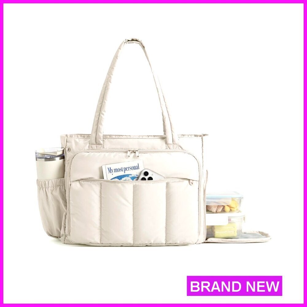 Large Insulated Work Tote with Laptop Compartment, Multi-Pocket Design